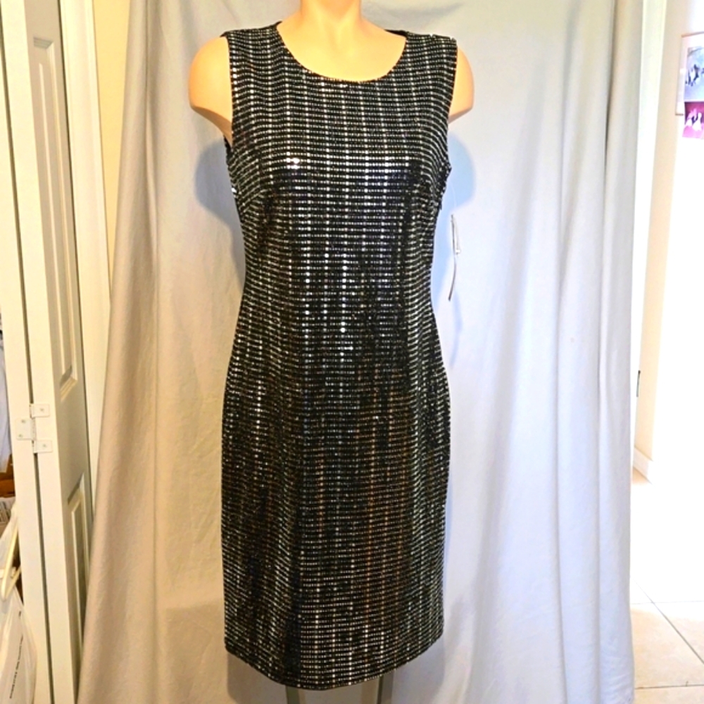 Ile Black and silver studded stretch formal dress,  NEW